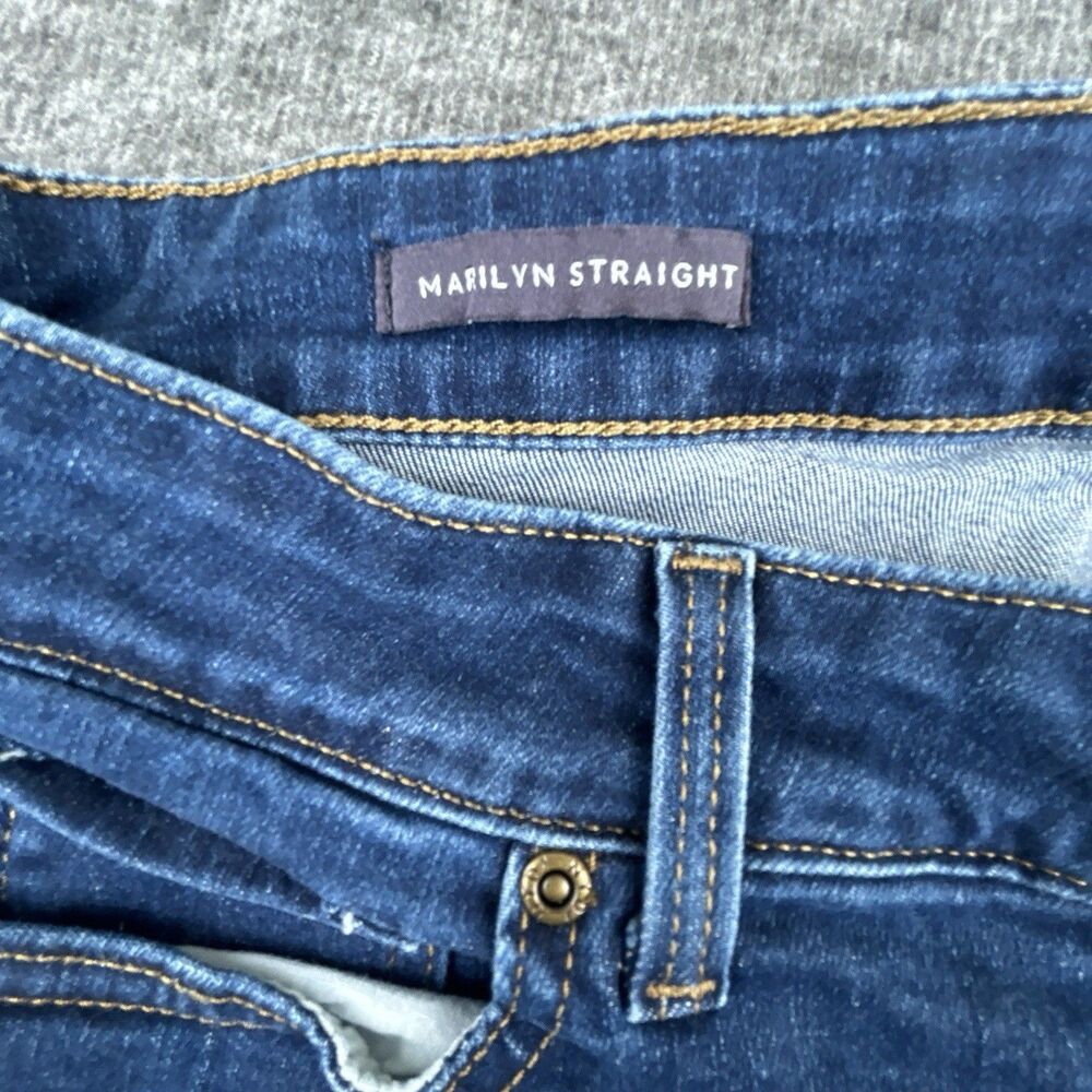 NYDJ Marilyn Straight Leg Dark Blue Denim Jeans Womens Size 12 Petite 31x31 Lift - Picture 5 of 12